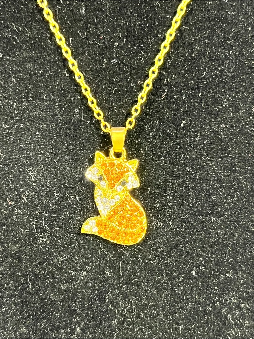 Gold-Tone Fox Pendant Necklace with Orange Rhinestones